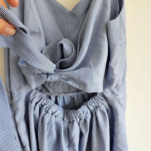 MelloDay Blue Striped Tie Back Dress - Picture 6 of 7